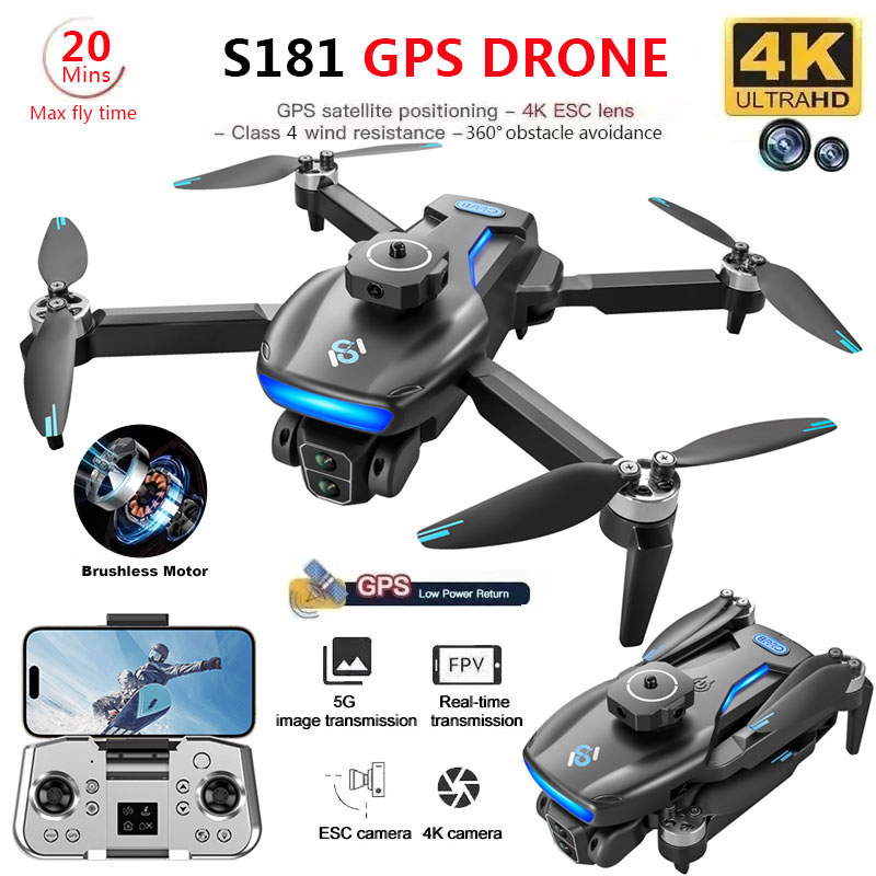 Drone Rc Team City - โดรน S181จีพีเอส4K กล้อง HD คู่มืออาชีพ5G โดรนสี่ใบพัดแบบไร้แปรงถ่านพับได้โดรน1.2กม.